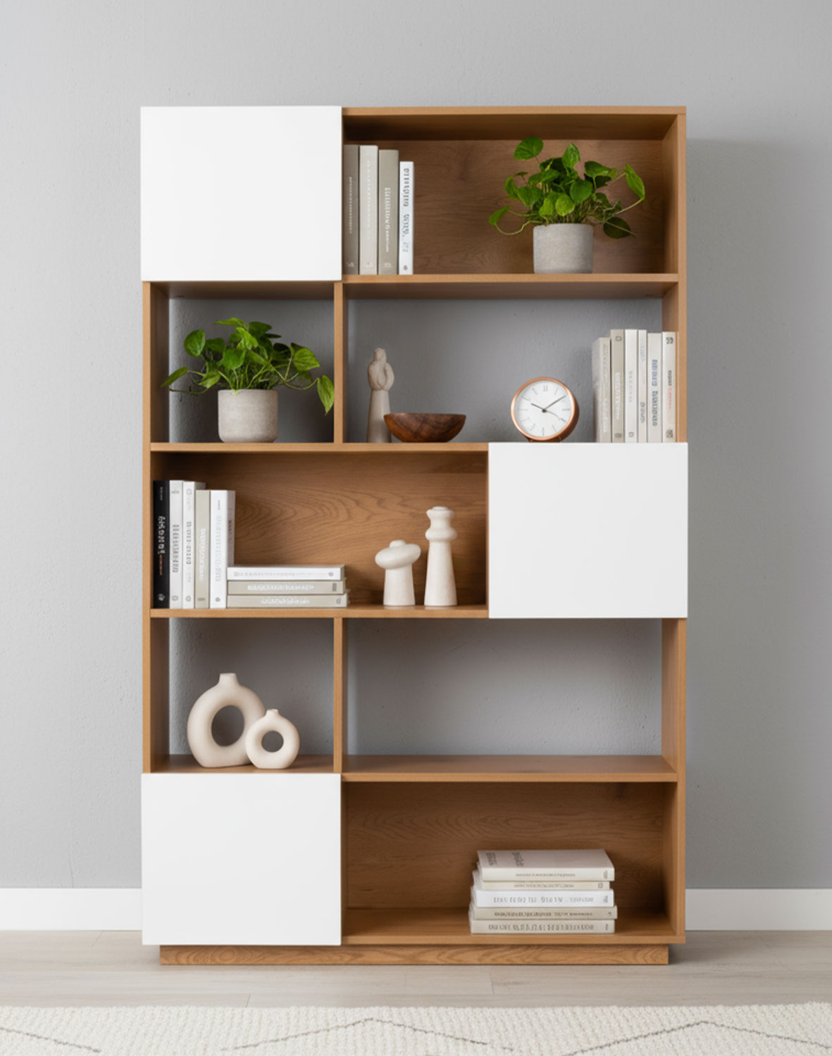 Regał Nevada dąb naturalny z białymi drzwiczkami 110 cm