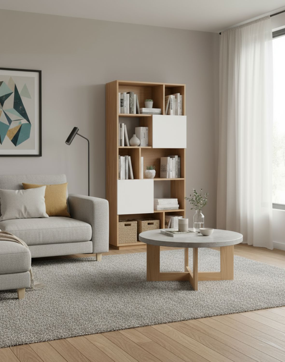 regał Nnevada dąb naturalny z białymi drzwiczkami 80 cm (bs01)