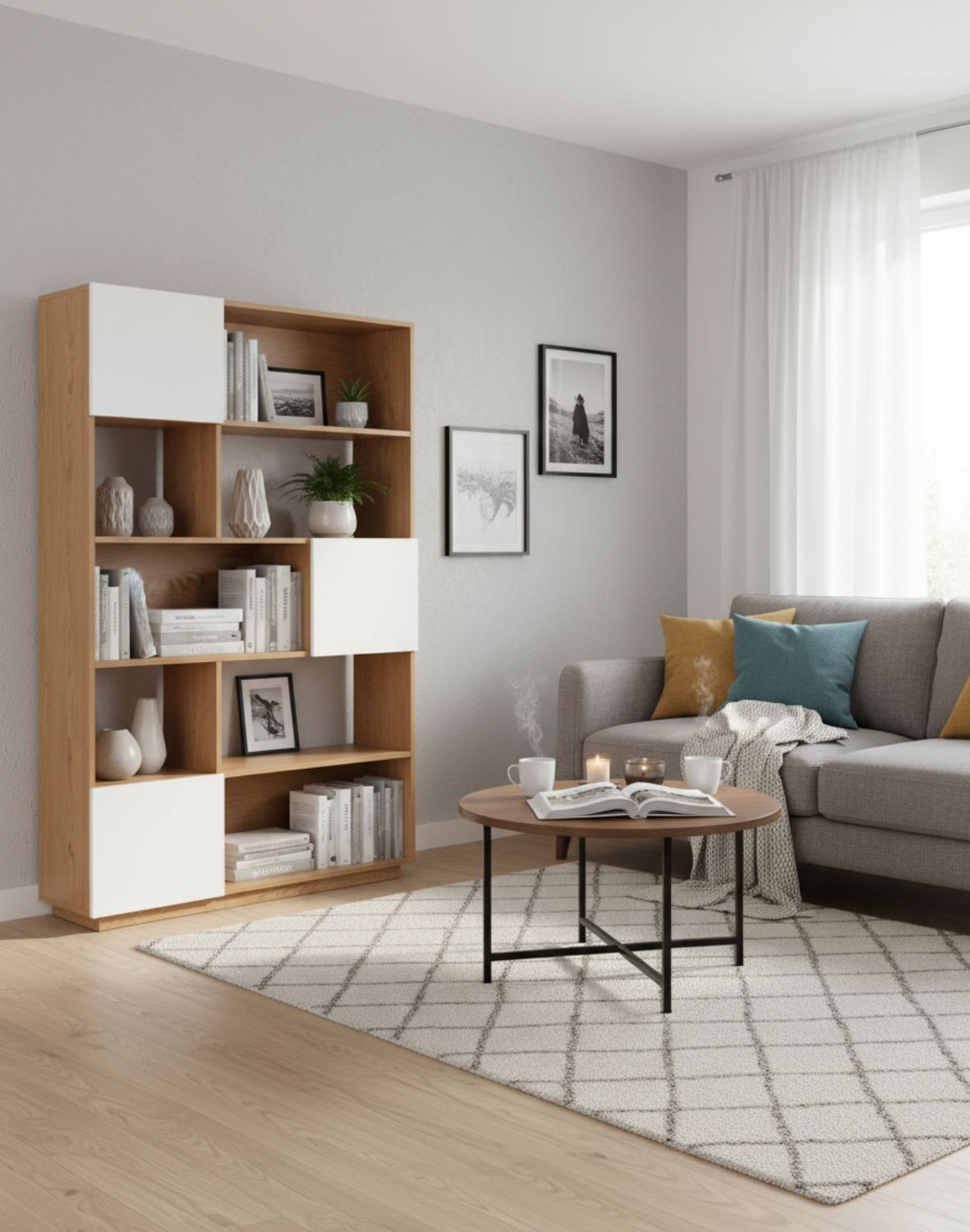 regał nevada dąb naturalny z białymi drzwiczkami 110 cm (bs02)