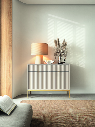 komoda ryflowana nova kaszmir z szufladami (ksz104), cashmere/gold