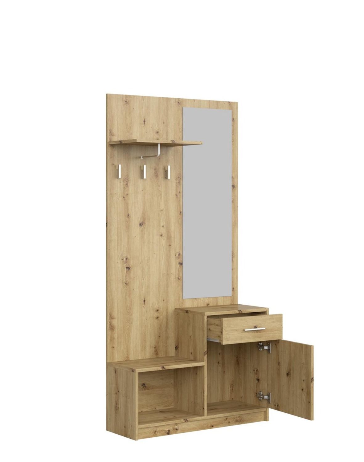 przedpokój pergo, zestaw z lustrem i szafką na buty, dąb artisan