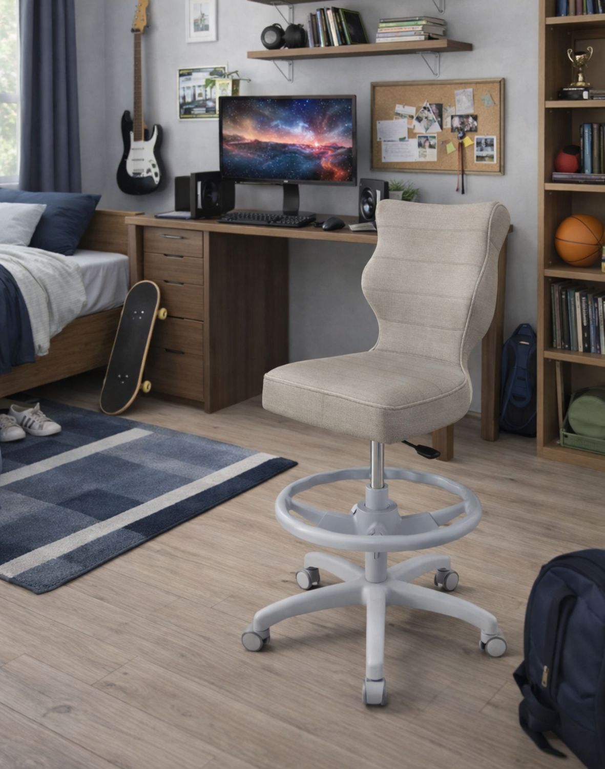 Krzesło dziecięce Entelo Petit z podnóżkiem 159-188 cm, Szara Podstawa