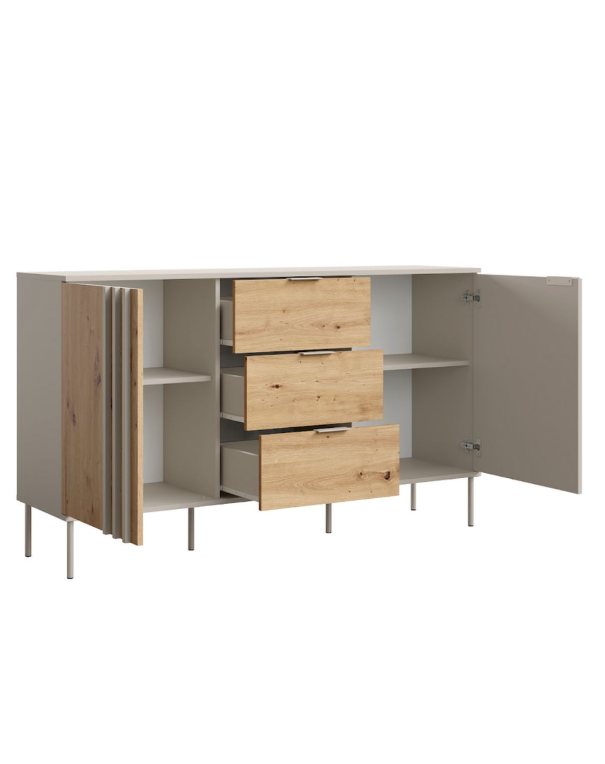 Komoda z szafkami i szufladami Rimini 03 2D3SZ, Kaszmir + Dąb artisan