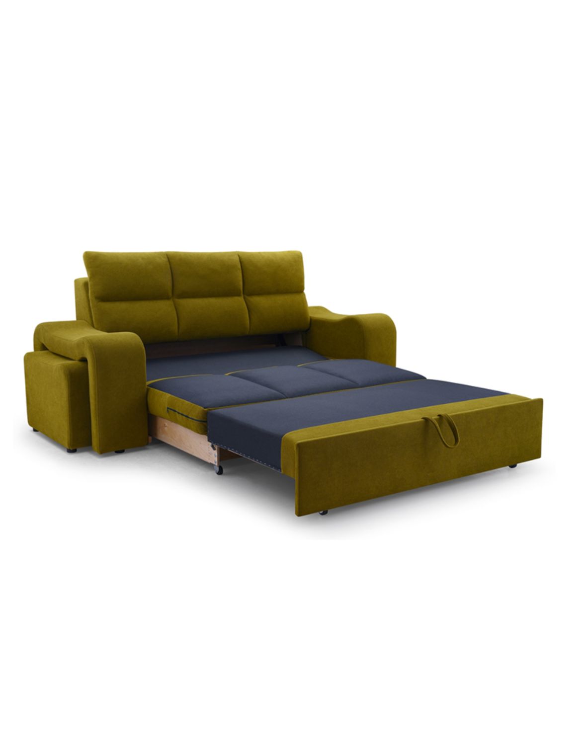 trzyosobowa rozkładana kanapa wela z pufami