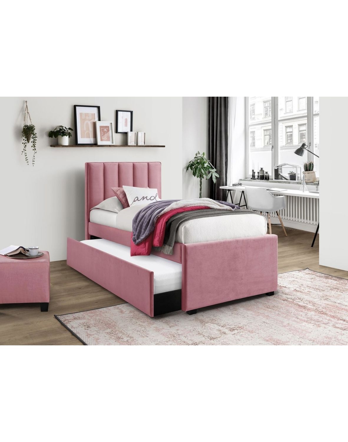 łóżko młodzieżowe russo 90x200, jedno lub dwuosobowe, różowe, velvet
