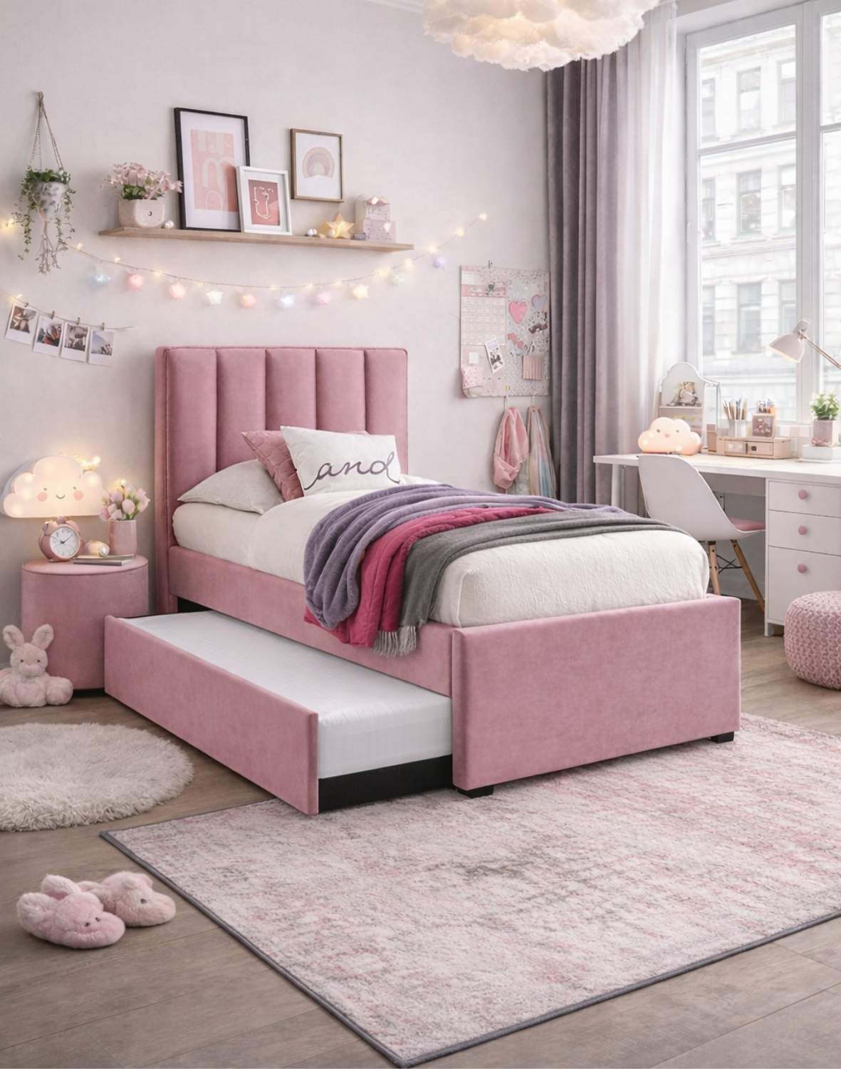 łóżko młodzieżowe russo 90x200, jedno lub dwuosobowe, różowe, velvet