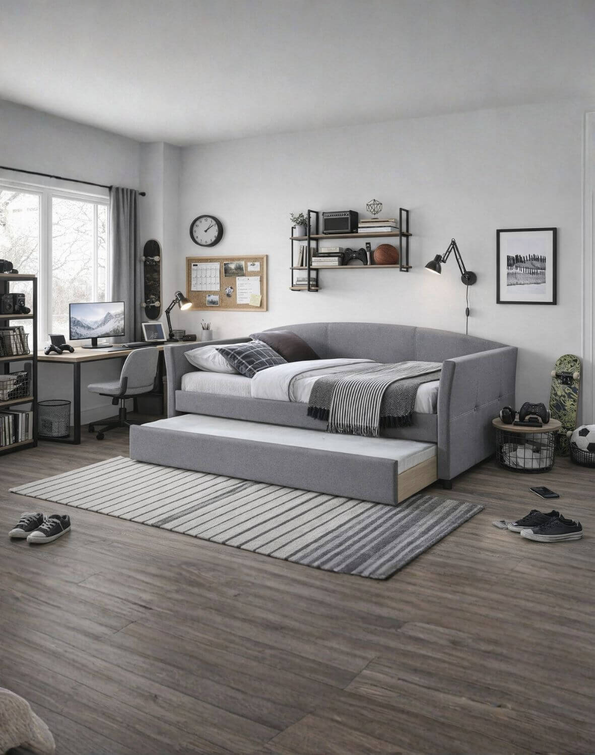 lóżko dwuosobowe sanna z wysuwanym dolnym materacem 90x200, popielaty