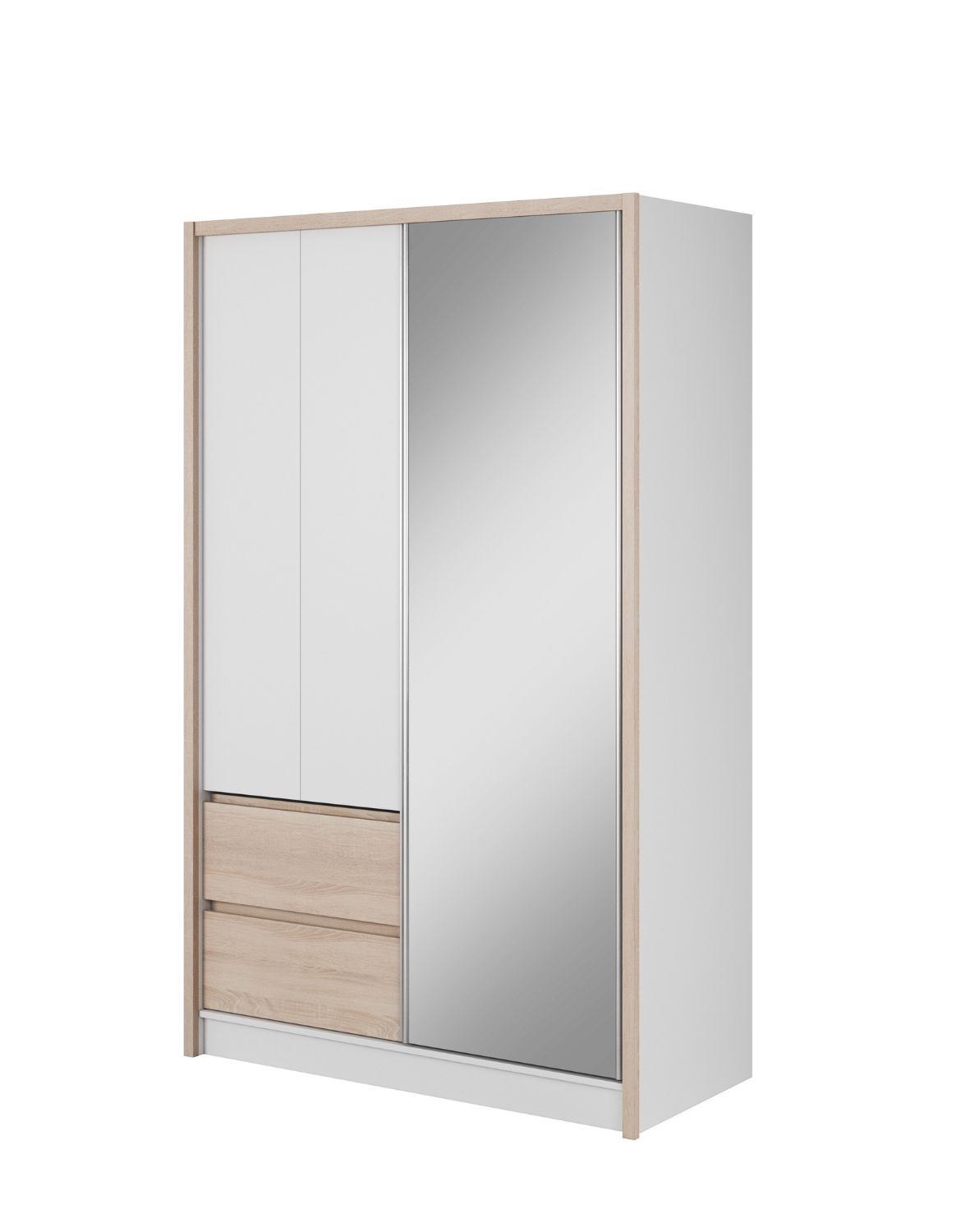 szafa na ubrania z lustrem sara: biała/dąb sonoma 130 cm