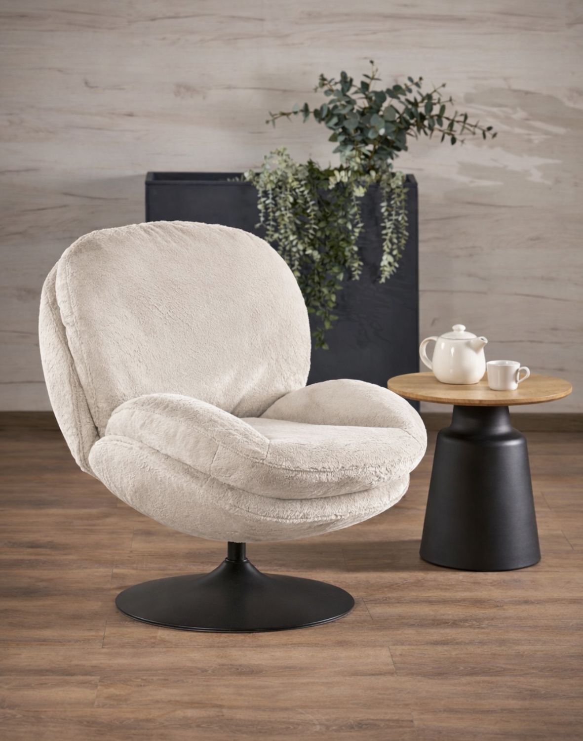 fotel wypoczynkowy shell kremowy, obrotowy 360°, nowoczesny design