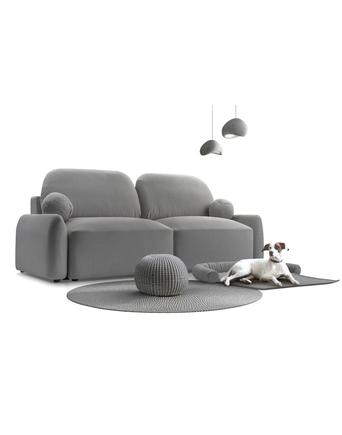 ciemnoszara rozkładana sofa z legowiskiem dla pupila sevilla