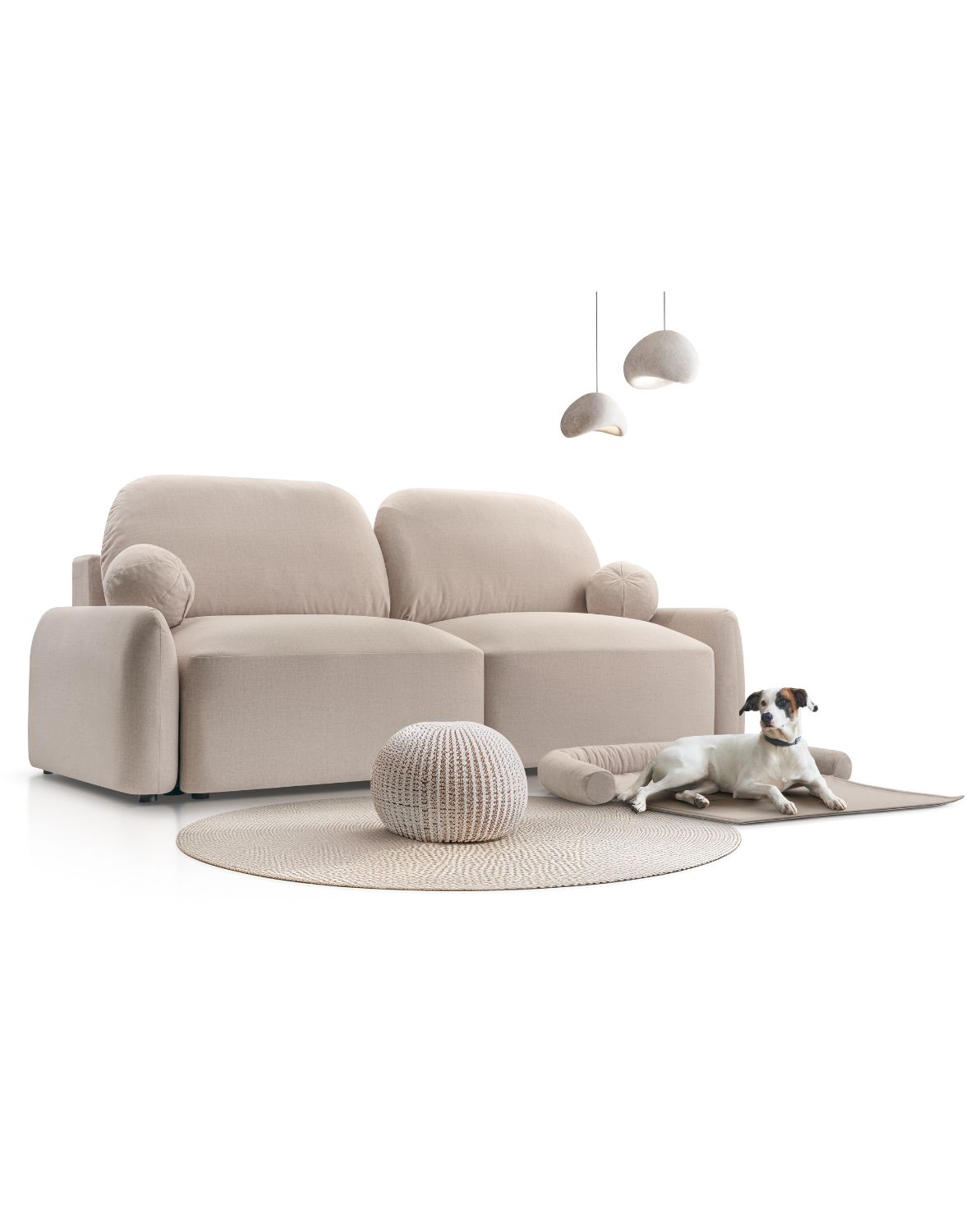 beżowa rozkładana sofa z legowiskiem dla pupila sevilla