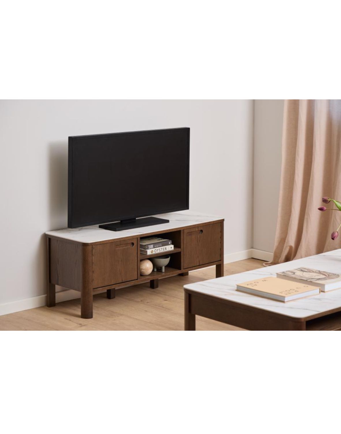 szafka rtv southampton 120 cm, dąb wędzony i blat ceramiczny (10786)