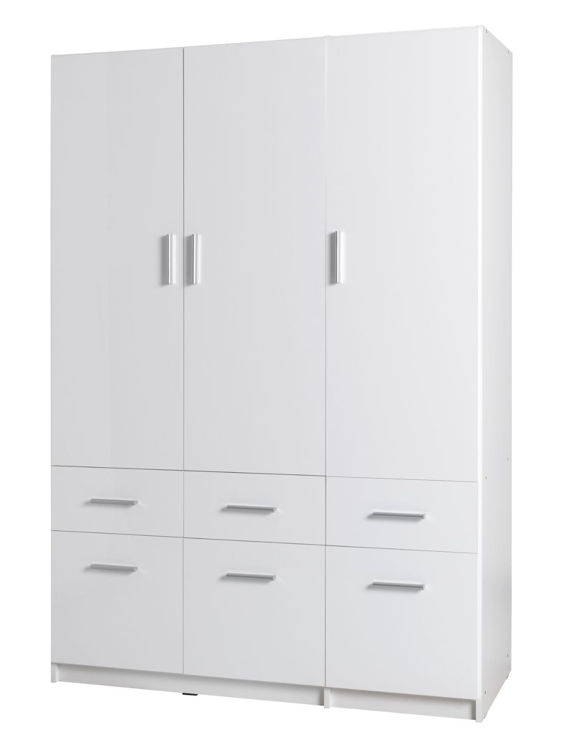 Szafa 3-drzwiowa Snow 04 (3D6SZ) z 6 szufladami – biała, wysoki połysk