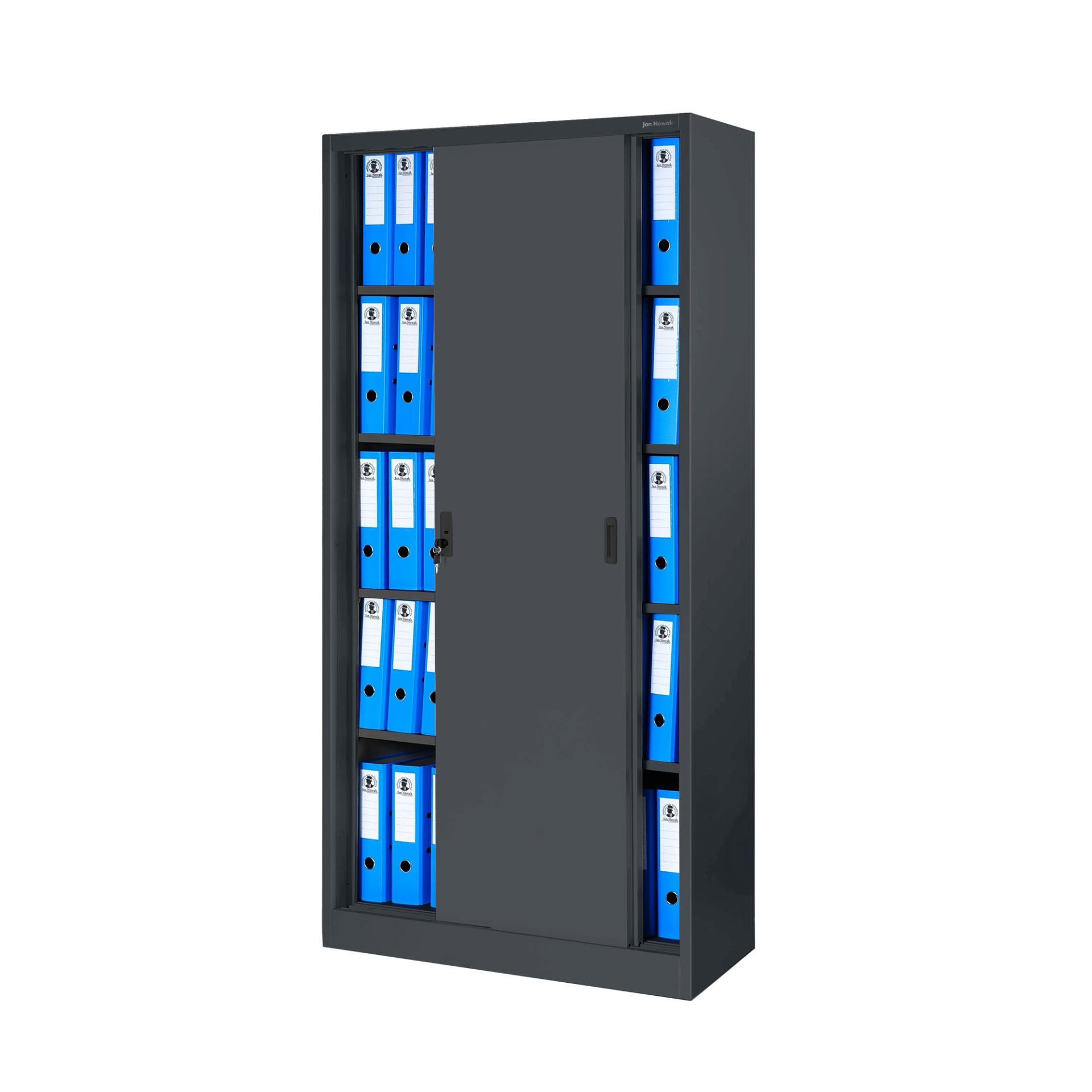 Szafa biurowa metalowa z drzwiami przesuwnymi antracytowa, 900x1850x400 mm: KUBA 1