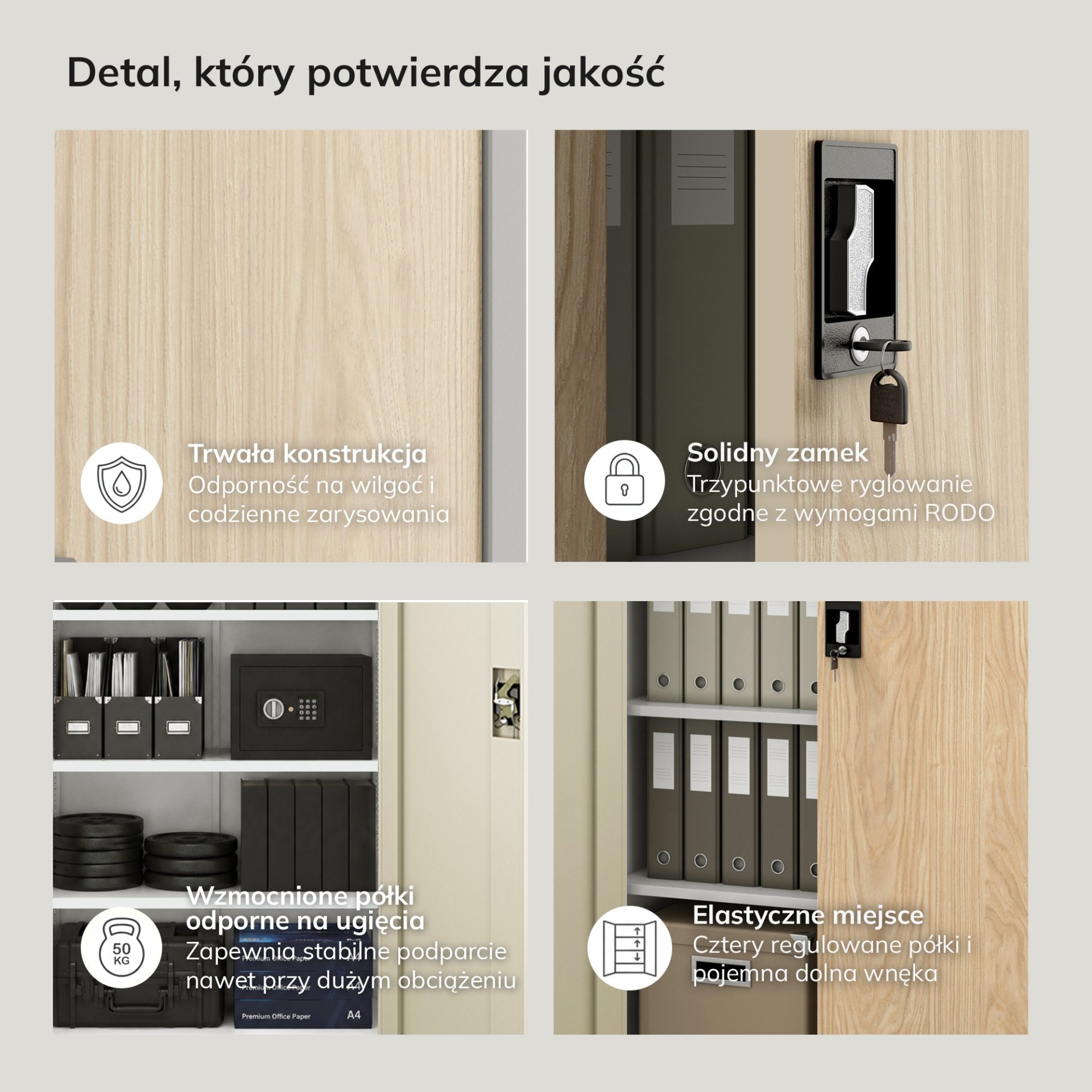 Szafa biurowa na dokumenty z 4 półkami szara/dąb sonoma, 900x1850x400 mm: JAN Eco Design 6