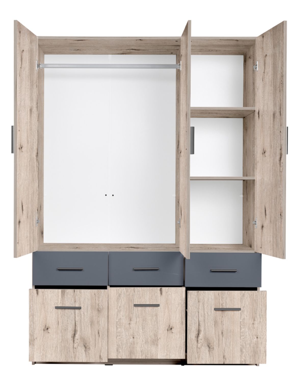 Szafa 3-drzwiowa Snow 04 (3D6SZ) z 6 szufladami – dąb wellington, grafit