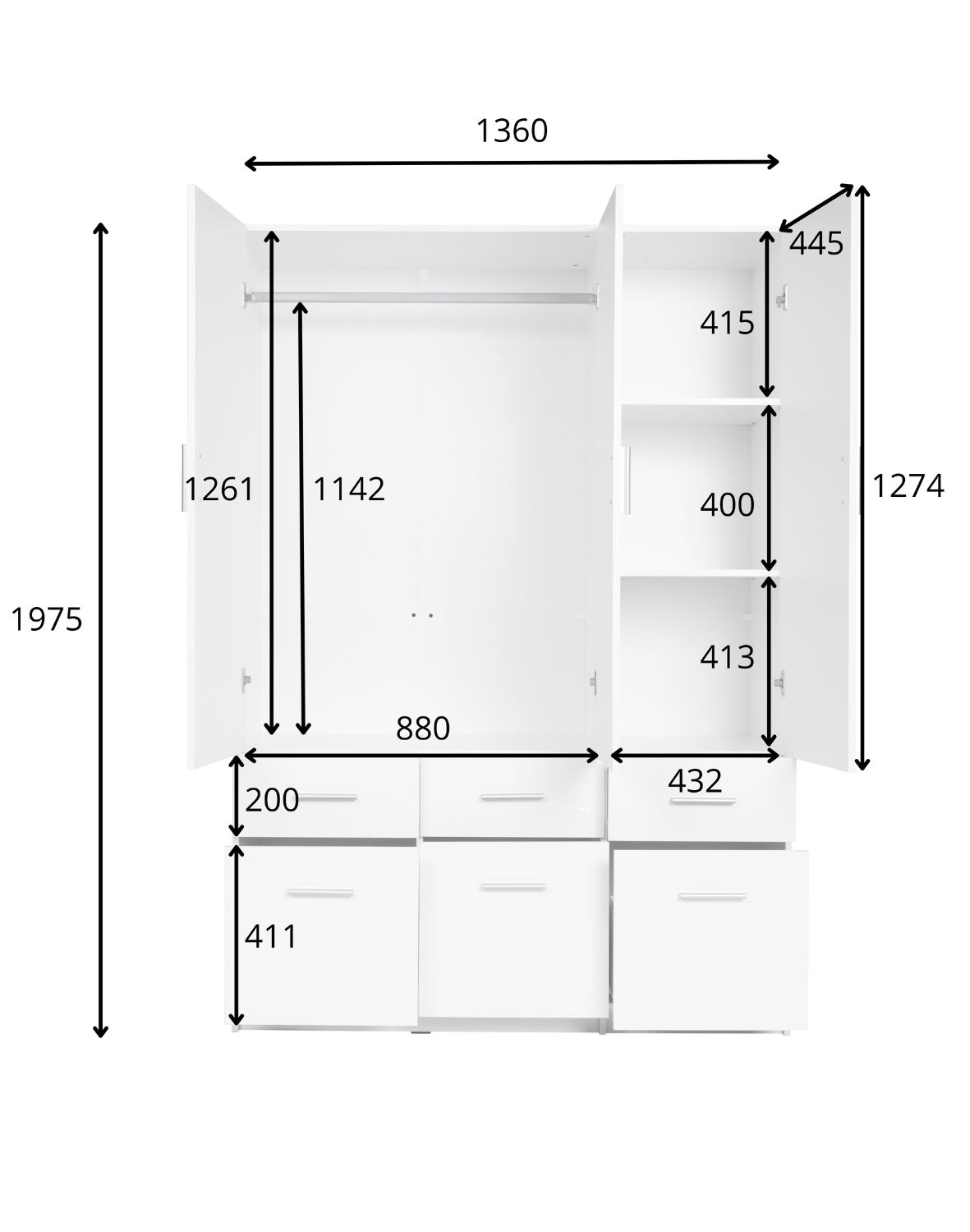 Szafa 3-drzwiowa Snow 04 (3D6SZ) z 6 szufladami – dąb wellington, grafit