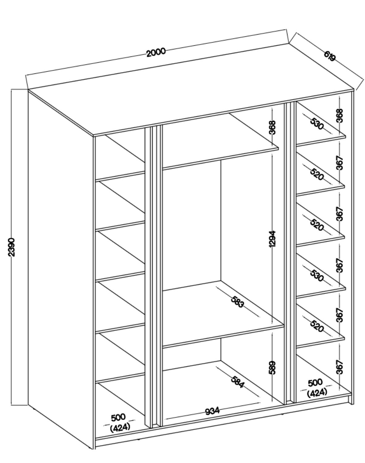 Szafa 4-drzwiowa z lustrami i szufladami Kaja EV/BL 4 Lustro, 3S Czarna, Dąb Evoke
