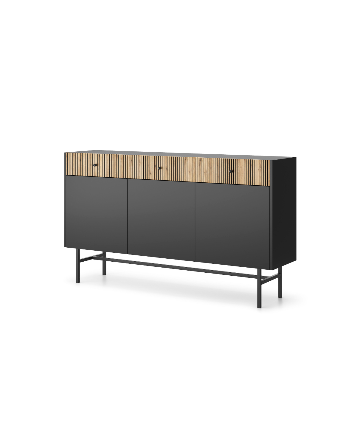 Komoda czarny mat, lamele Diva z 3 szufladami i 3 szafkami (3D3SZ) 155 cm