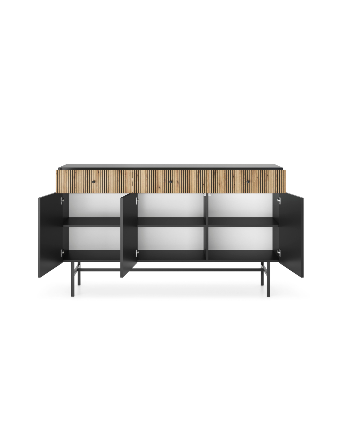 Komoda czarny mat, lamele Diva z 3 szufladami i 3 szafkami (3D3SZ) 155 cm