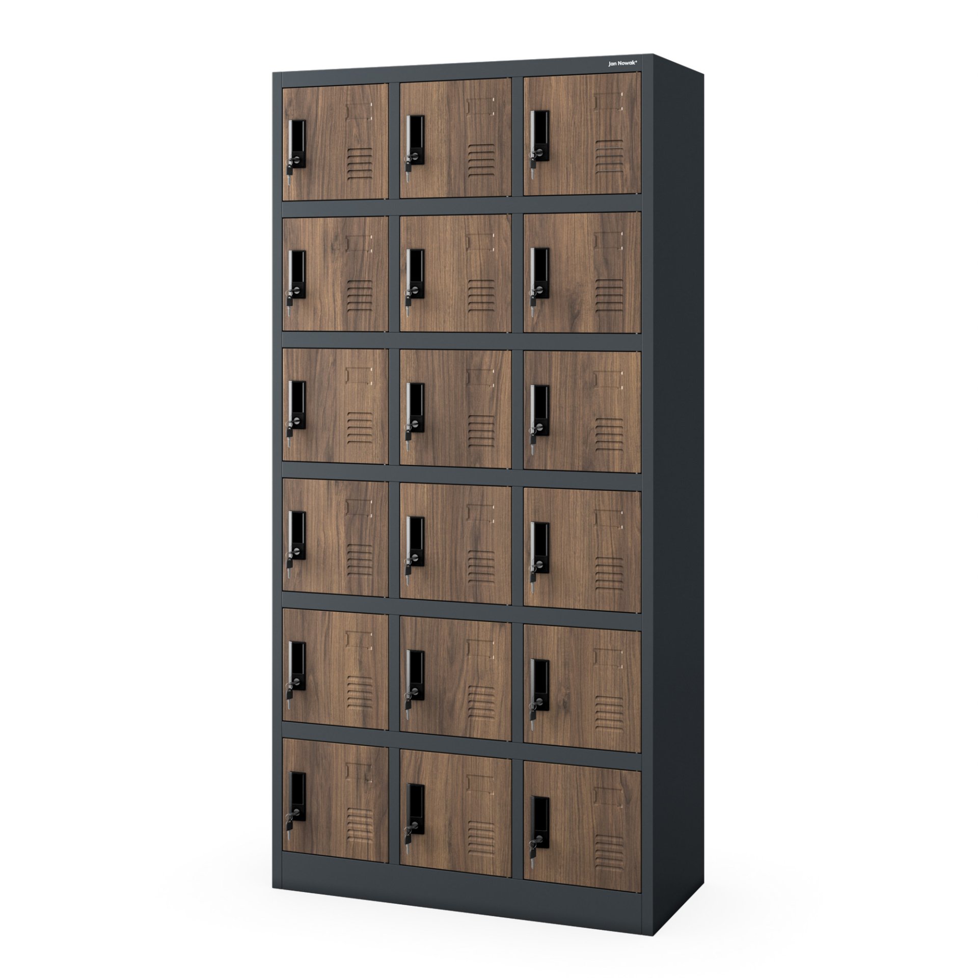 Szafka pracownicza skrytkowa 18-skrytkowa antracytowa/orzech, 900x1850x400 mm: KAROL Eco Design 1
