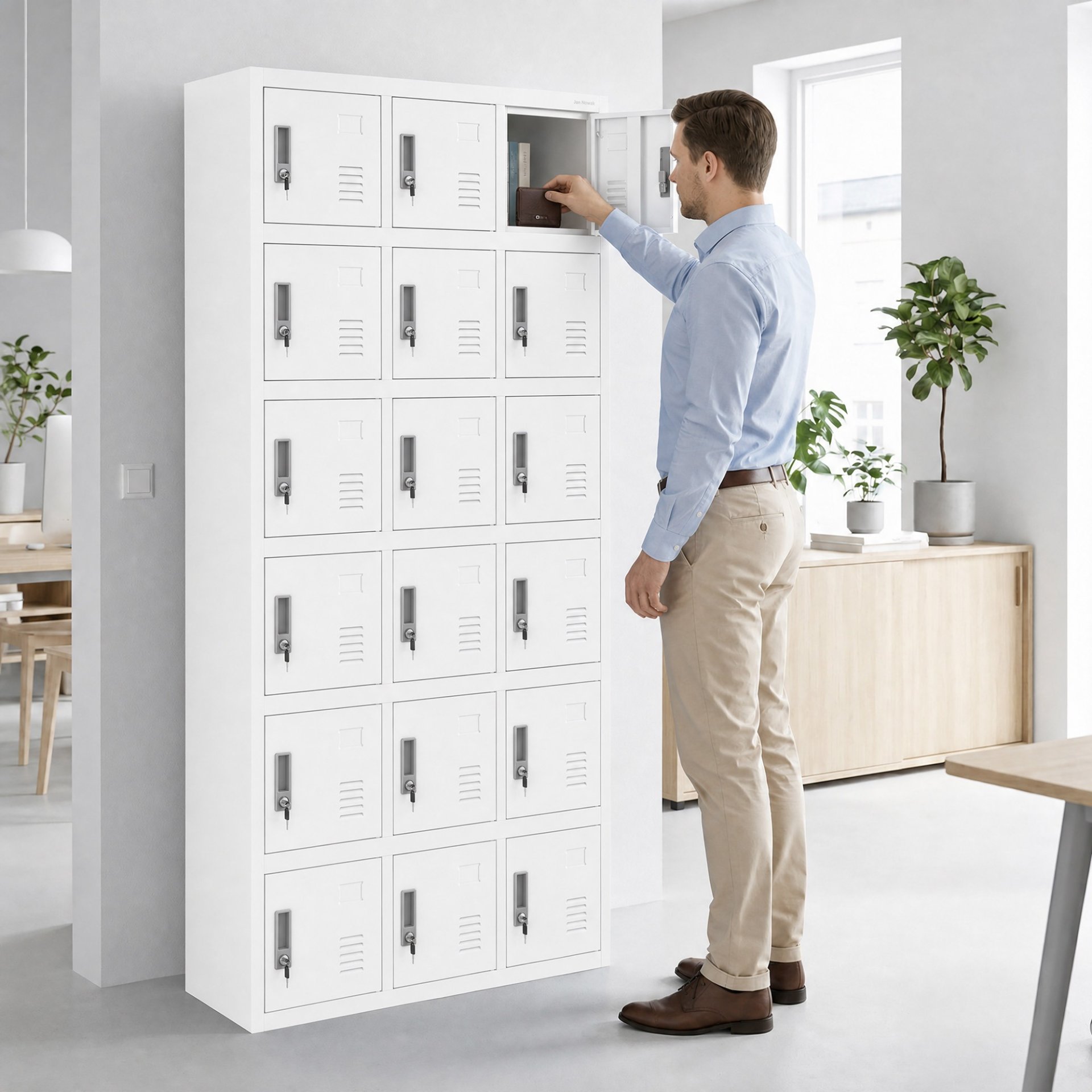 Szafka pracownicza skrytkowa 18-skrytkowa biała, 900x1850x400 mm: KAROL 11