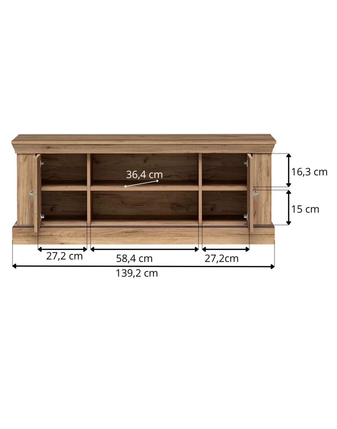 Szafka RTV Antica A-4 142 cm kraft złoty - wymiary