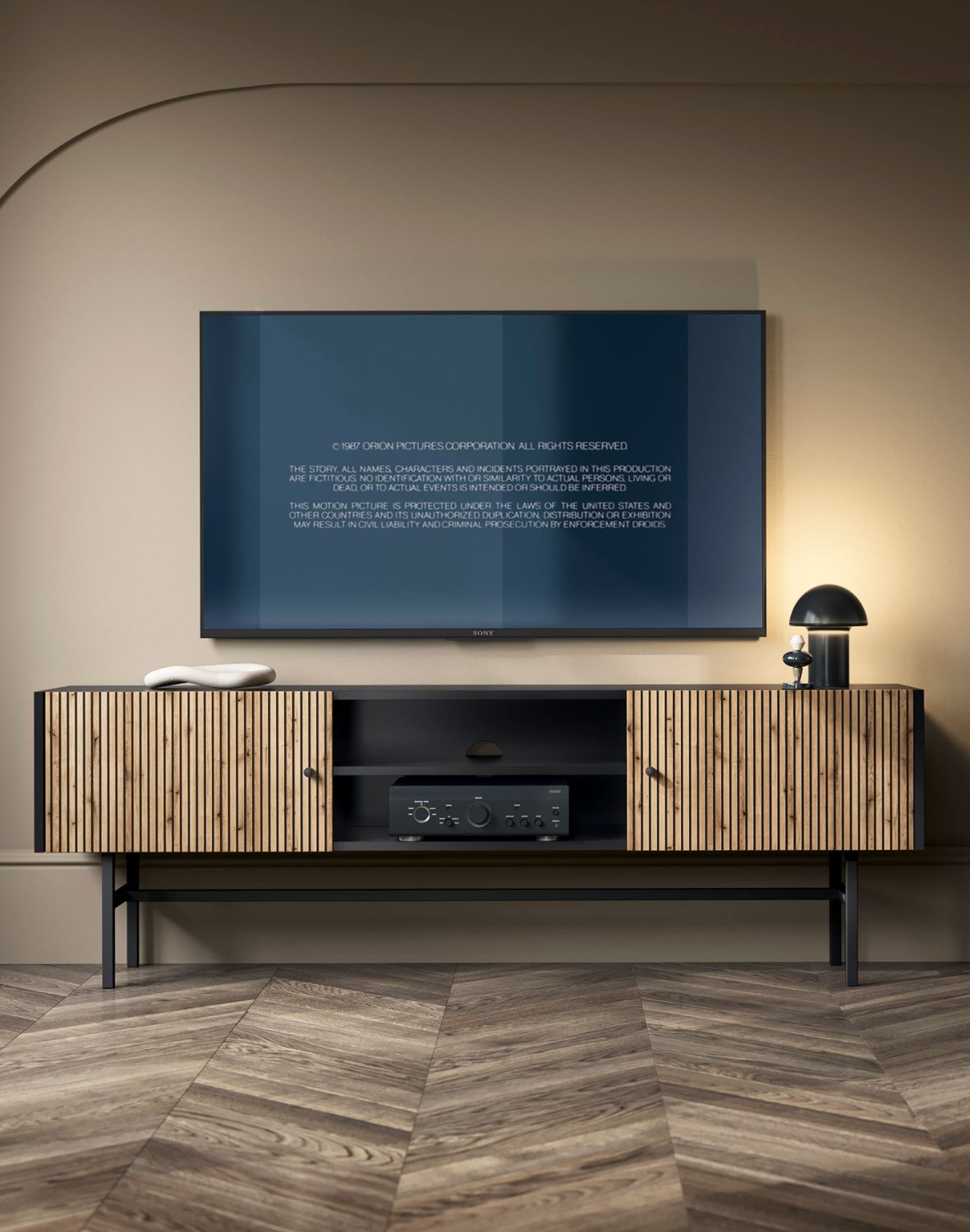 szafka rtv czarny mat lamele diva