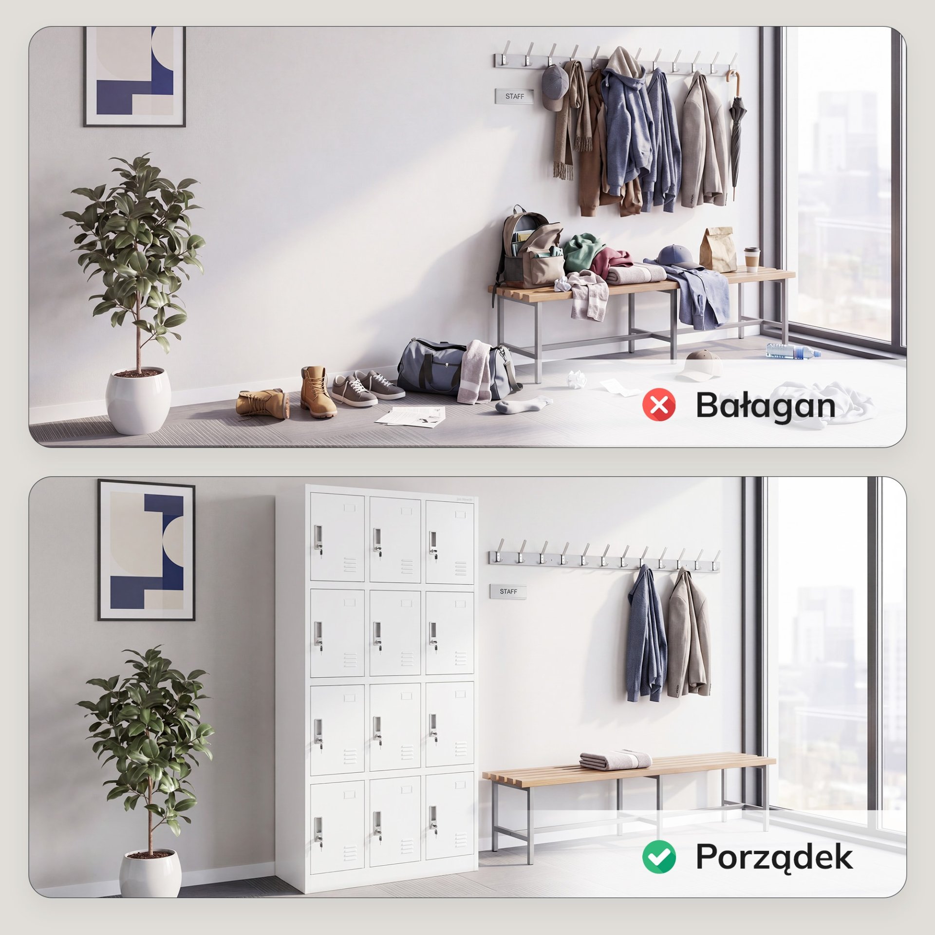 Szafka skrytkowa socjalna 12-skrytkowa biała, 900x1850x400 mm: MARCIN 3
