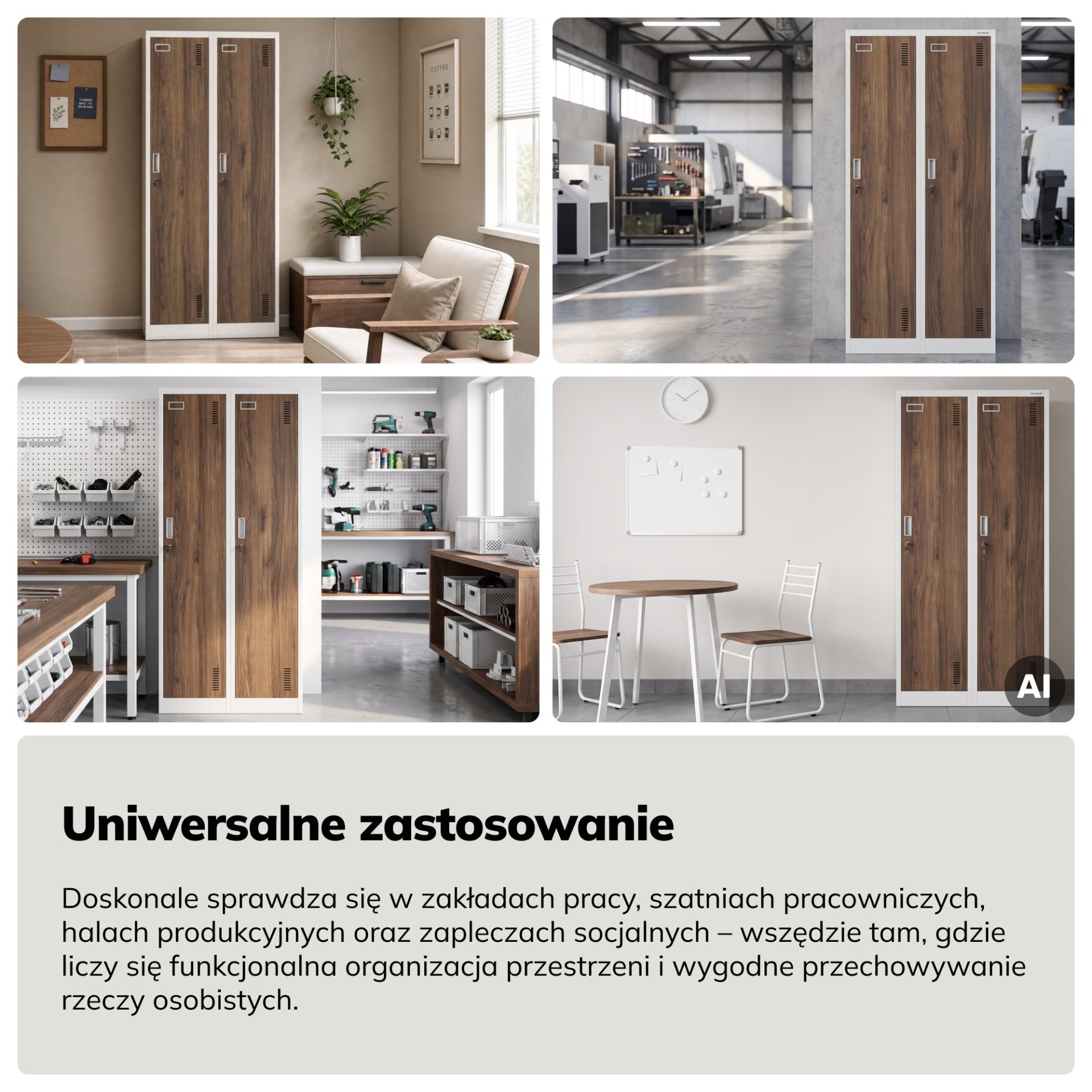 Szafka ubraniowa pracownicza czterokomorowa biała/orzech, 800x1800x500 mm: KACPER Eco Design 8