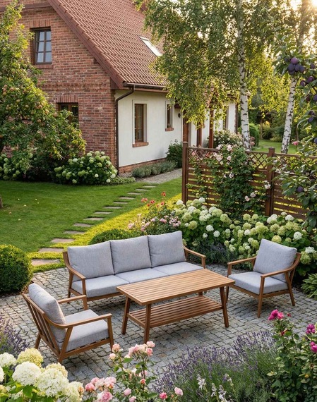 Zestaw mebli ogrodowych Tulum - aluminiowy z 3-osobową sofą i wysokim stolikiem