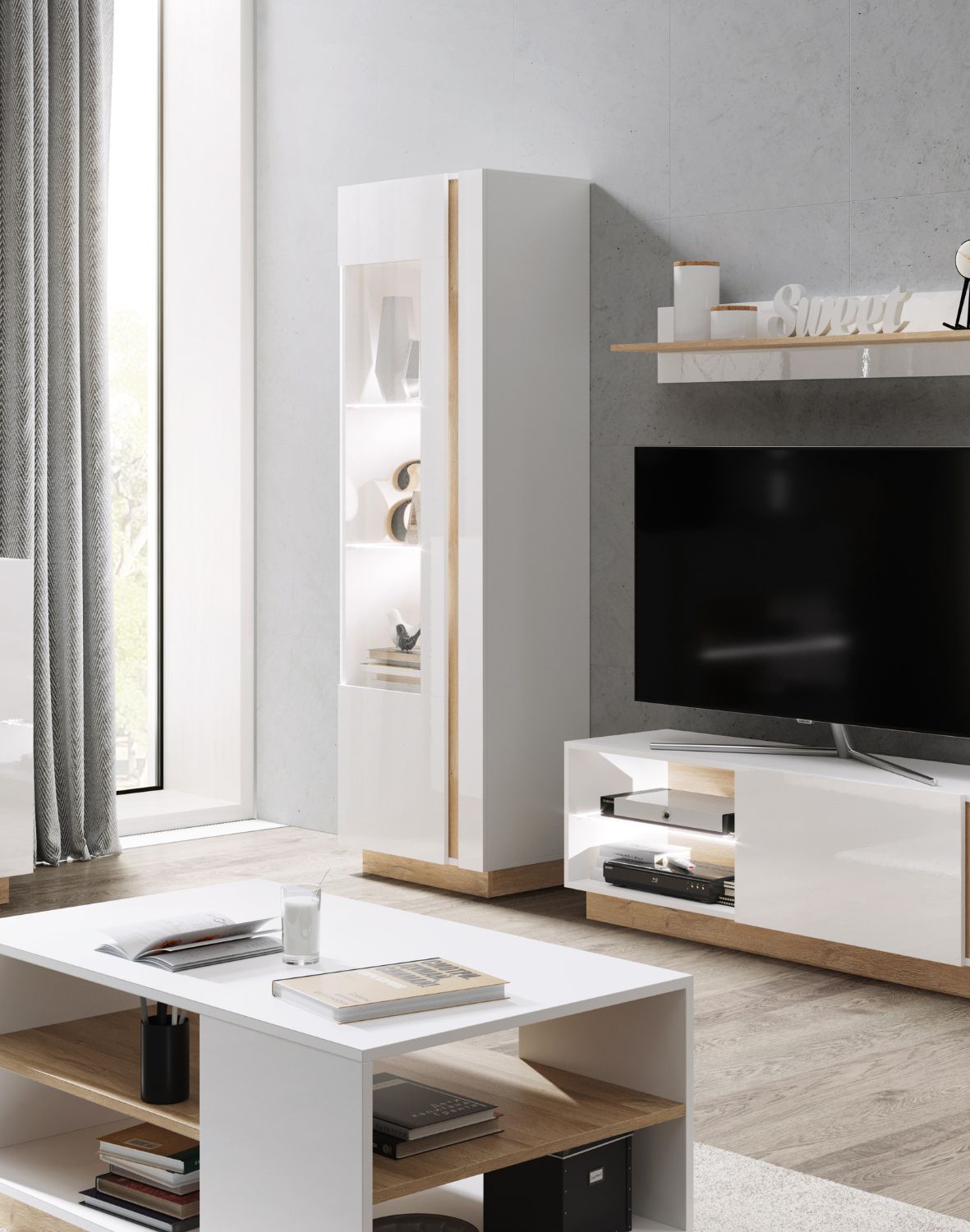 wysoka witryna biały połysk arco b 60