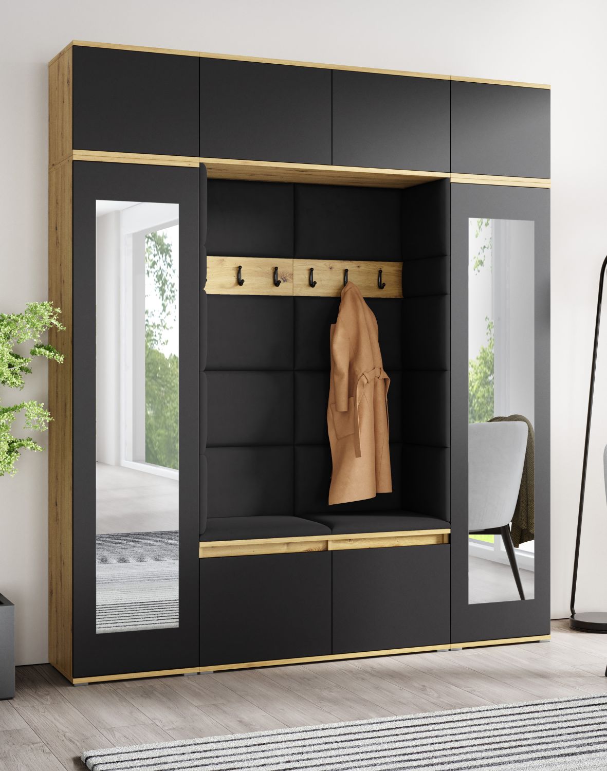 zestaw mebli do przedpokoju emi 32 z listrami i panelami artisan czarny