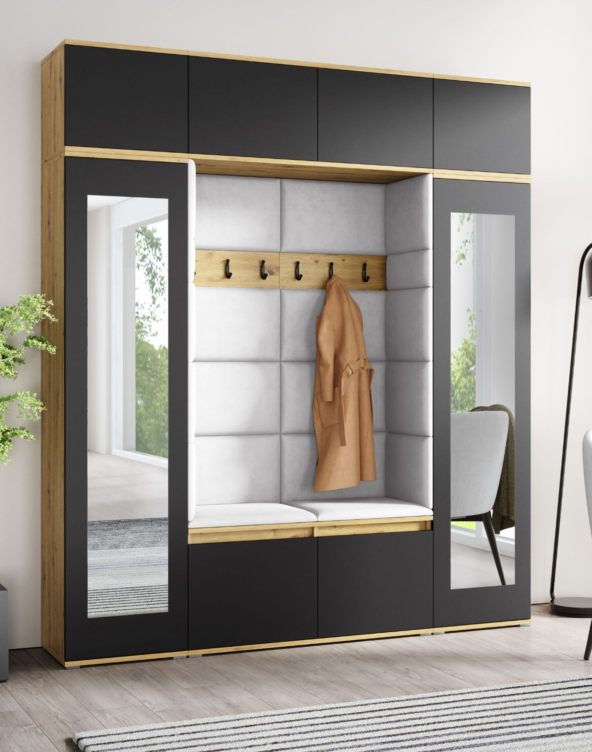 zestaw mebli do przedpokoju emi 32 z listrami i panelami artisan czarny